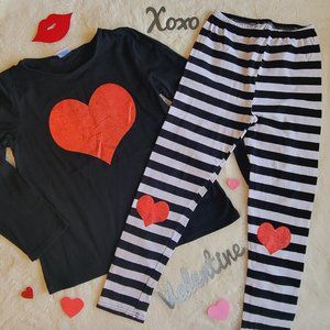 Valentines Day Outfit, shirt, pants, youth girls size 12-14, Hearts and stripes